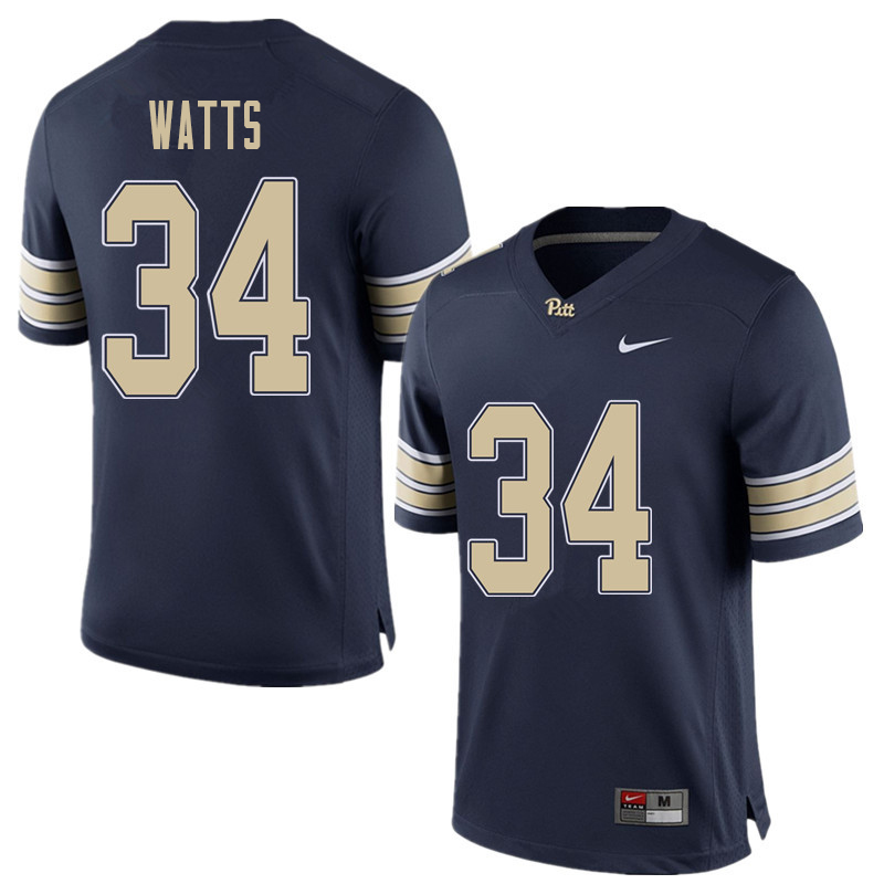 Men #34 Amir Watts Pittsburgh Panthers College Football Jerseys Sale-Home Blue